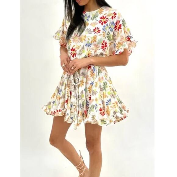 Talulah Anthropologie Flower Swing Dress Braided Tie Mini Dress Women's Large - Picture 5 of 11